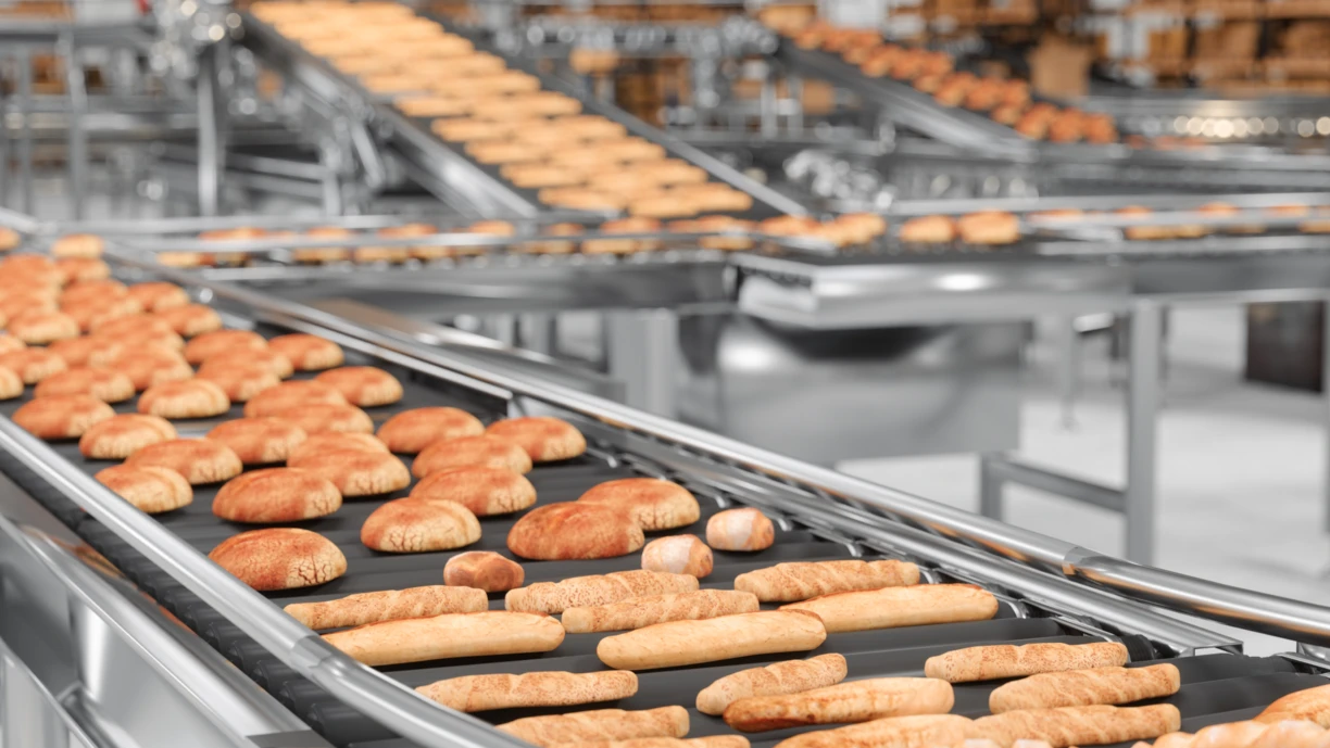 Breads and baguettes in the factory 