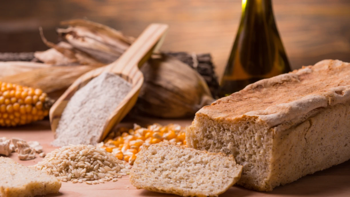 Closeup bread and grains