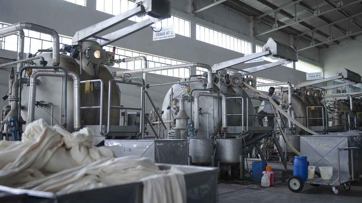 Inside textile factory in daylight