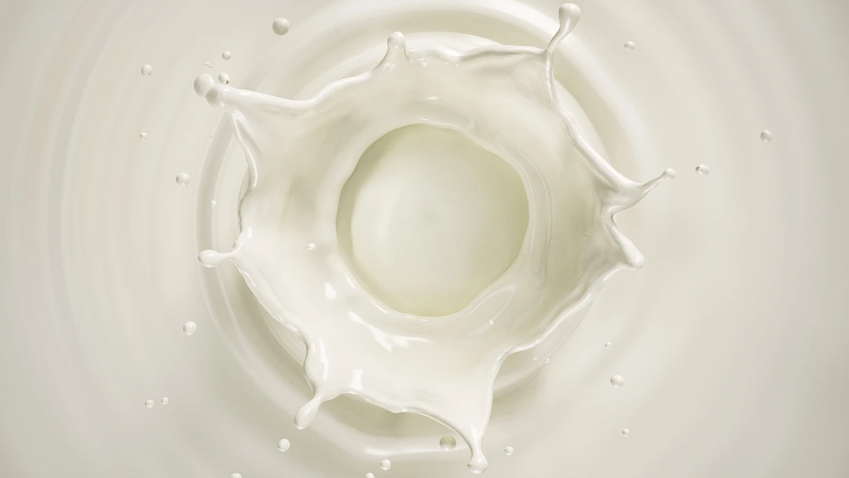  drop of milk splashing into a vat of milk to indicate fractionation to extract value from whey 