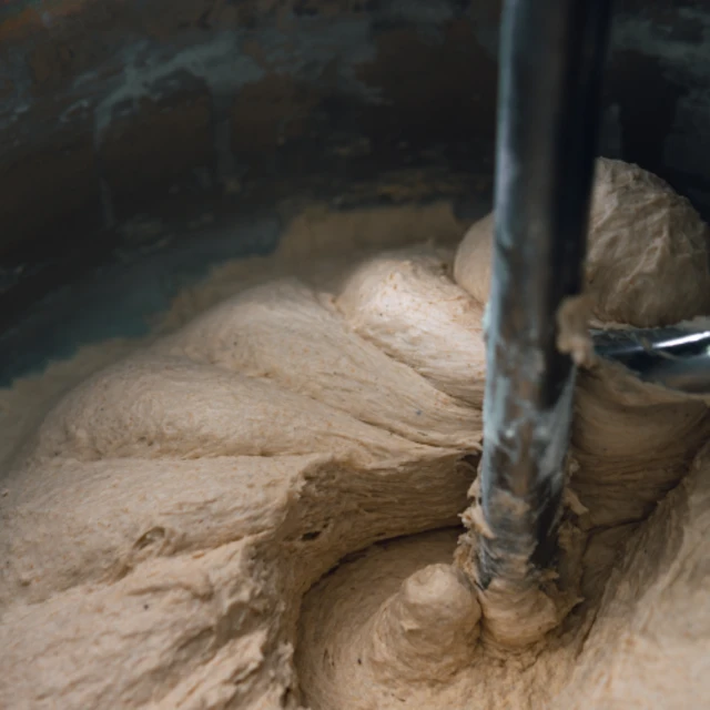 Dough in industrial baking mixer 