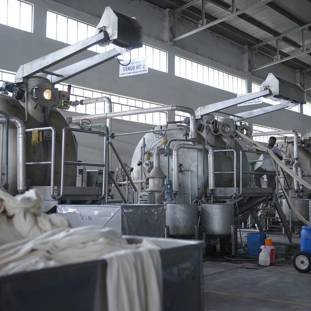 Inside textile factory in daylight