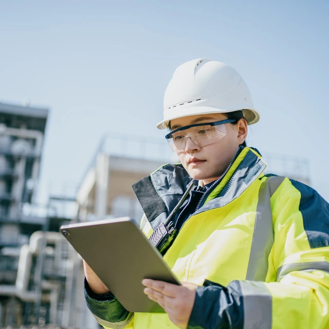 Worker checking notepad