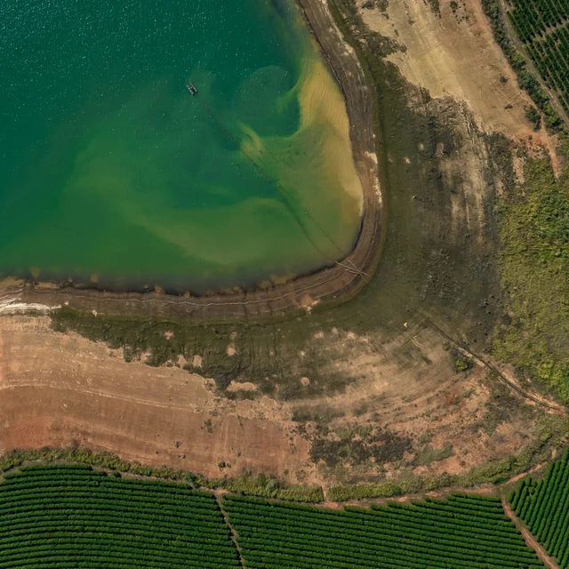 Aerial View Dry Riverbank During A Drought