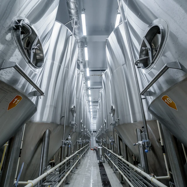 Fermentation tank in a modern brewery