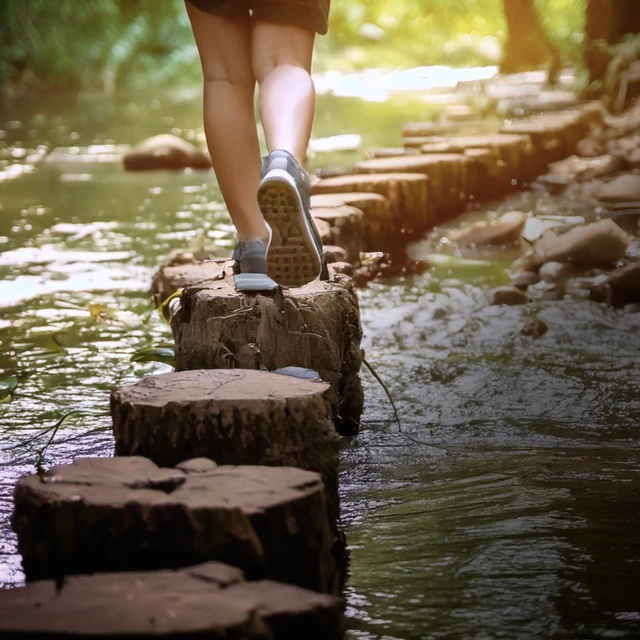 stepping across a river