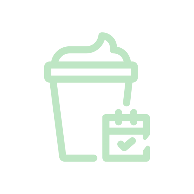 An icon showing a pot of spoonable yogurt with a calendar and a tick mark, indicating extended shelf life in high-protein yogurt 