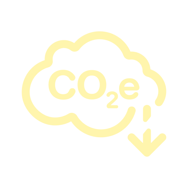 Icon of a yellow cloud with 'CO₂e' and a down arrow, showing lower emissions. 