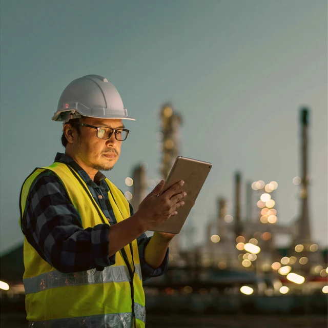 Worker in oil factory