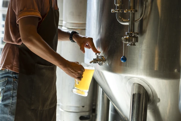 Brewmaster checking beer for clarity