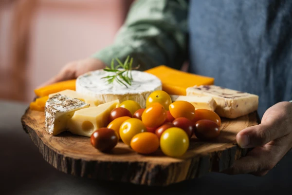 Cheese board with tomatoes 