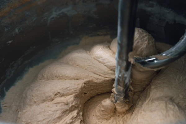 Dough in industrial baking mixer 
