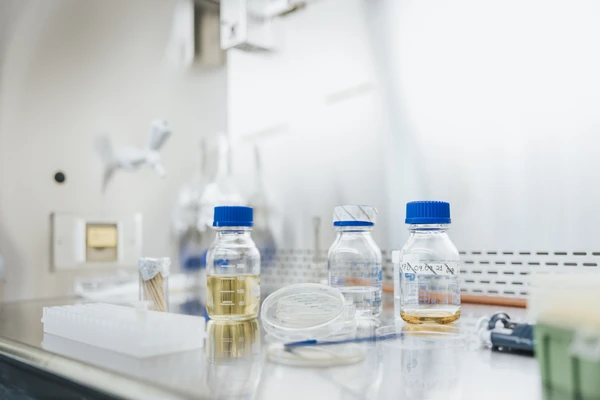 Close up of scientist workplace in lab 
