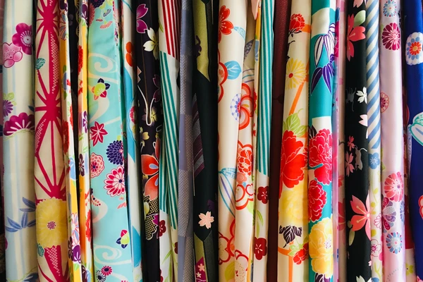 colourful kimono fabric hanging
