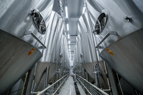 Fermentation tank in a modern brewery