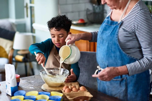 mother and son baking