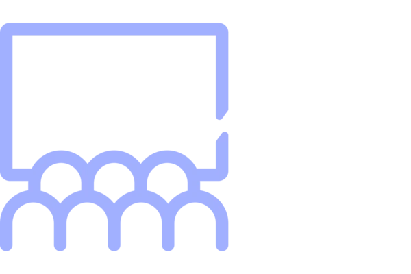 Icon showing a group of people in front of a screen, indicating learning