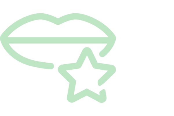 Icon showing a pair of lips and a star, indicating good taste and texture in yogurt 