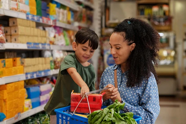 mum and son shopping