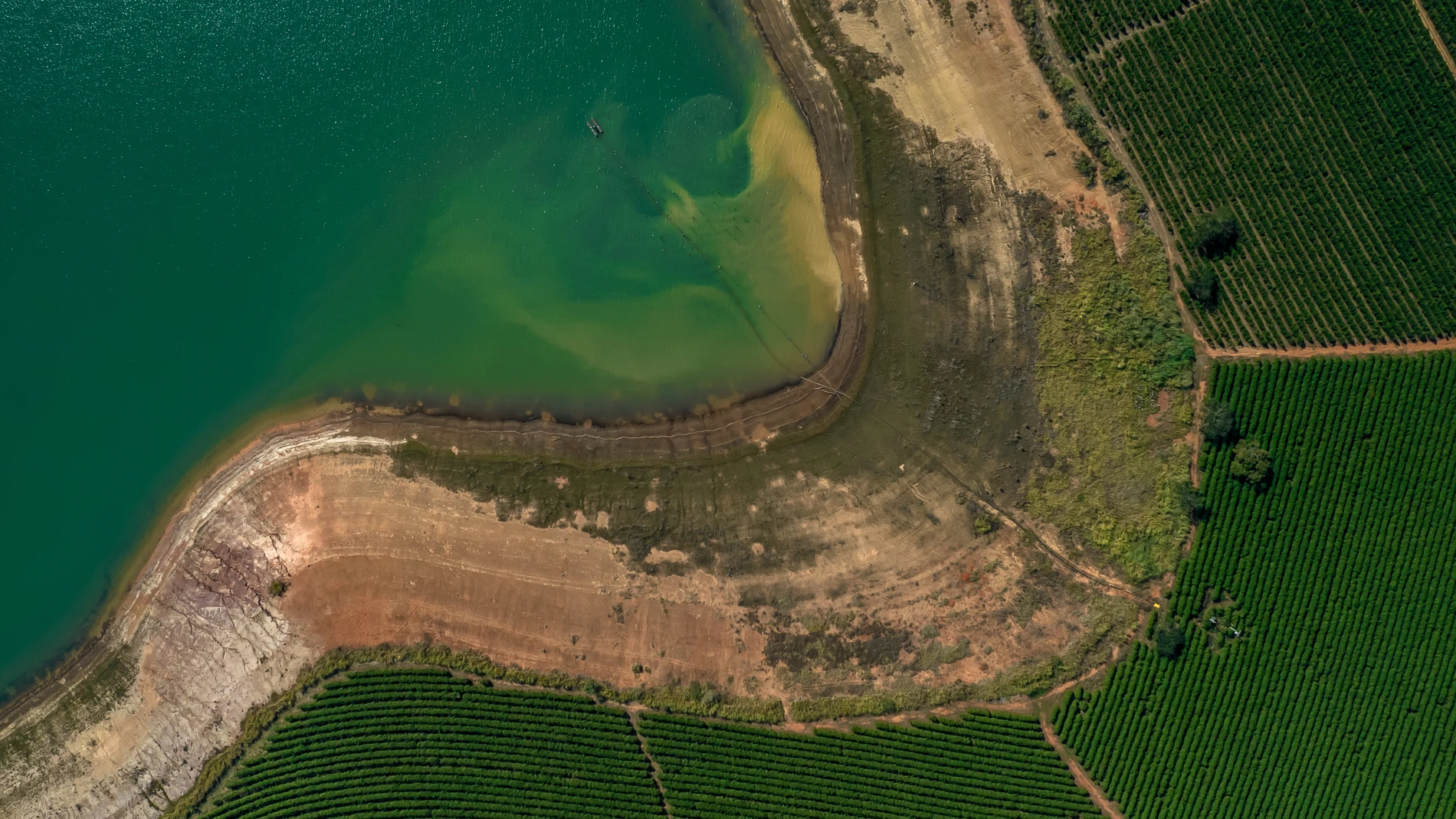 Aerial View Dry Riverbank During A Drought