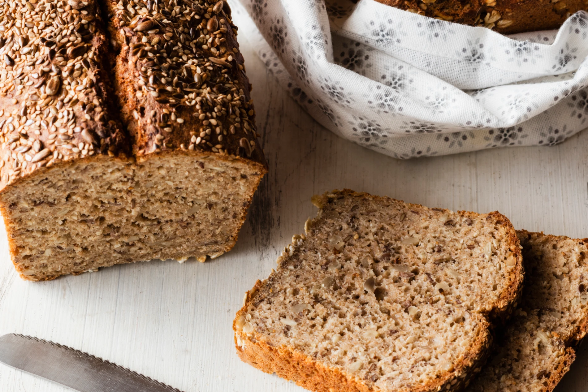 Closeup of protein bread cut in slices