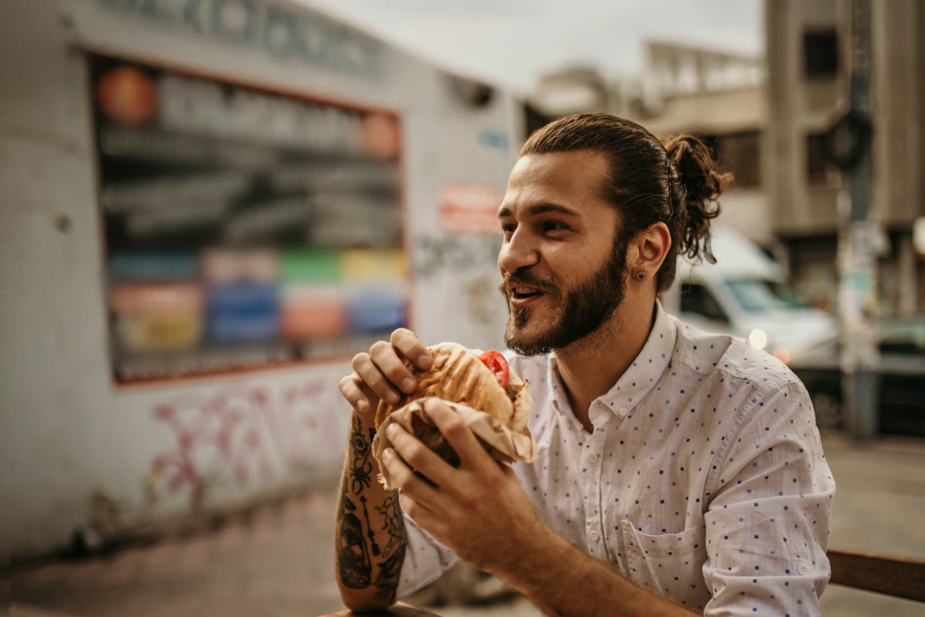 Man eating burger