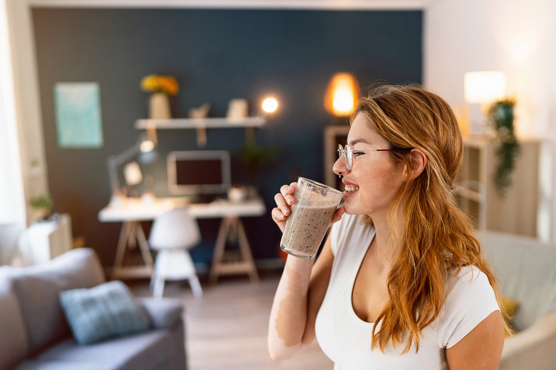woman drinking cold coffee