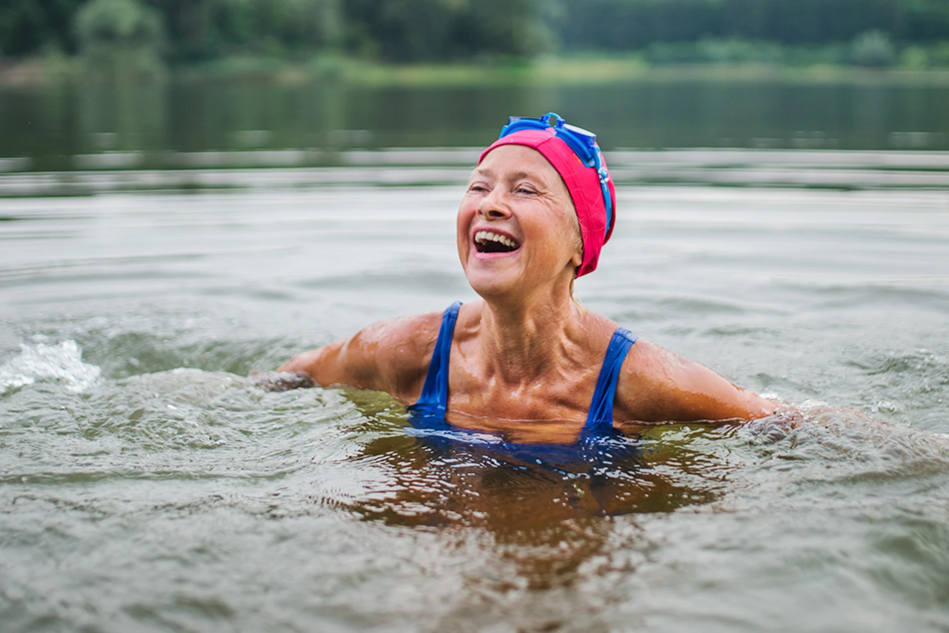 woman swimming in lake